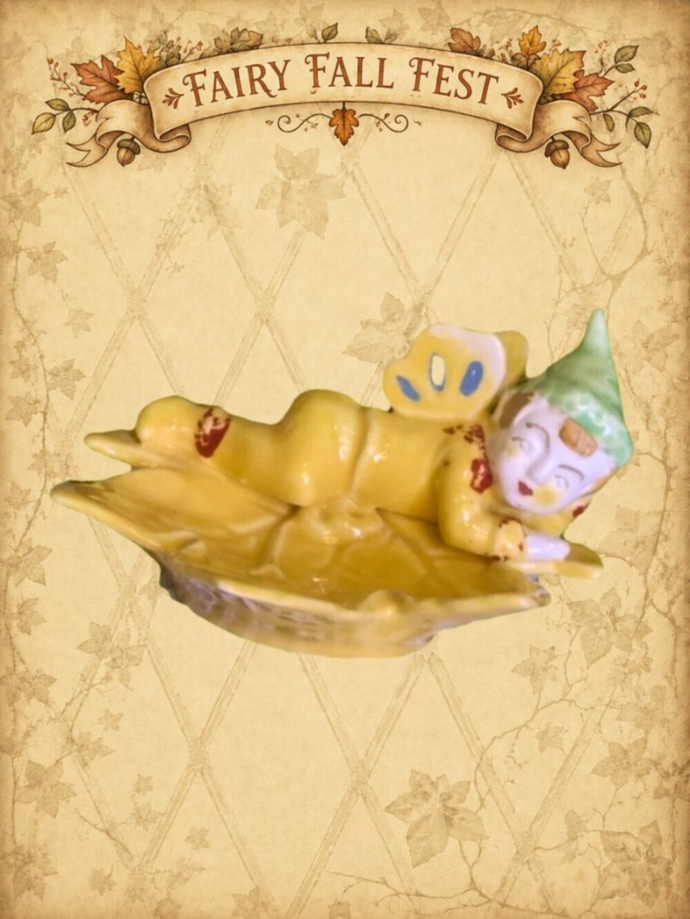 Forgotten Gardens 🥀🧚‍♀️ MK Vintage Yellow Leaf Fairy Elf Pixie Trinket Dish